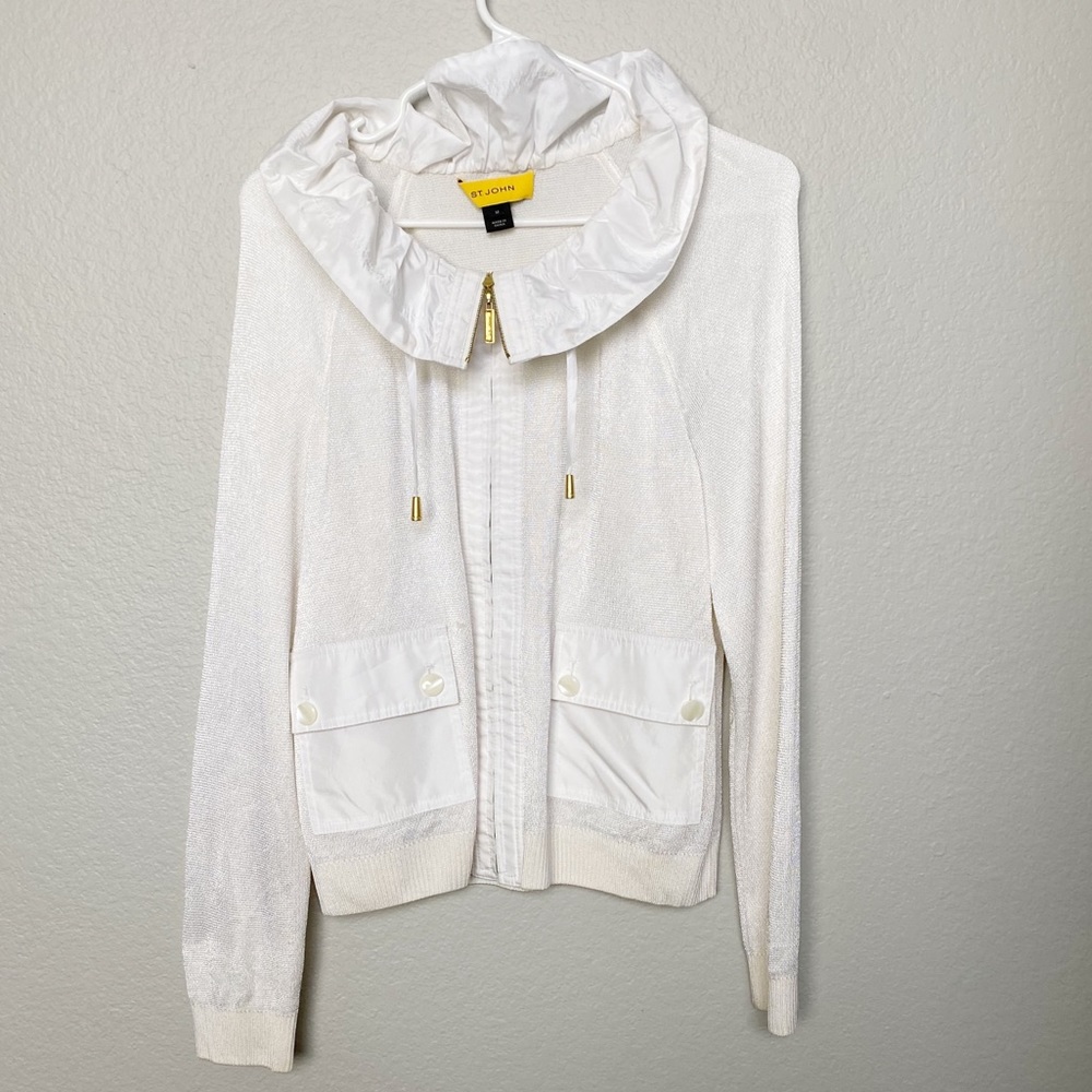 St. John White Cream Knit Jacket Collar Medium